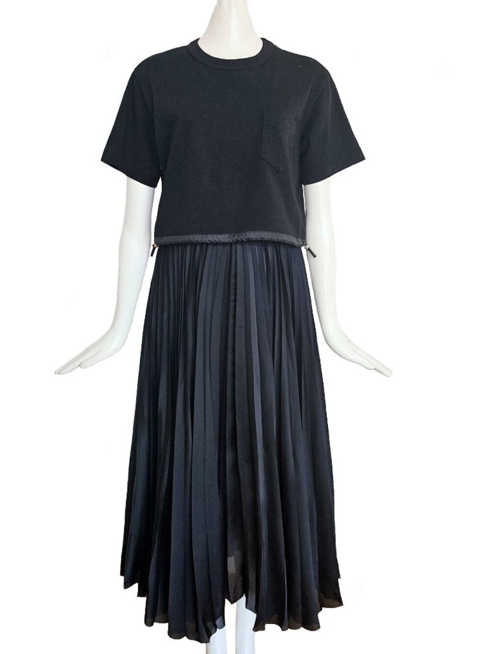 SACAI BLACK SWEATER TOP PLEATED MIDI DRESS (2)